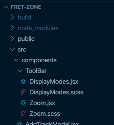 Screenshot from Visual Studio Code's file explorer clearly showing that `src/components/ToolBar/Zoom.jsx` is a valid path.