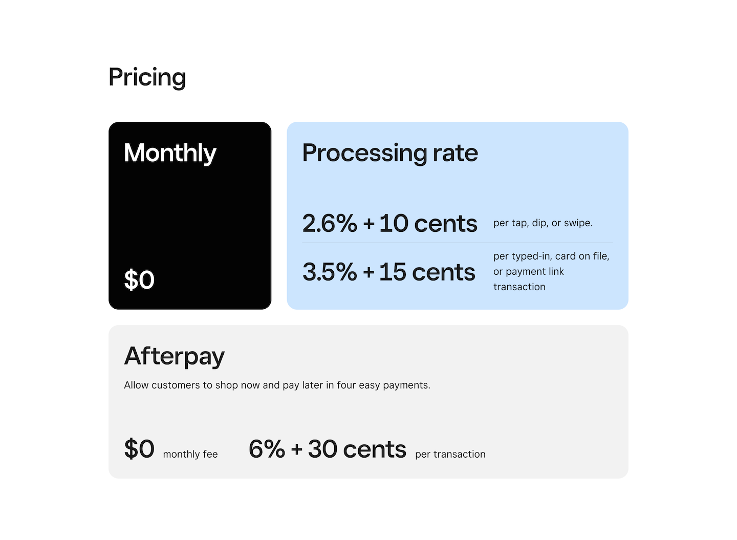 Virtual Terminal pricing section - desktop, large